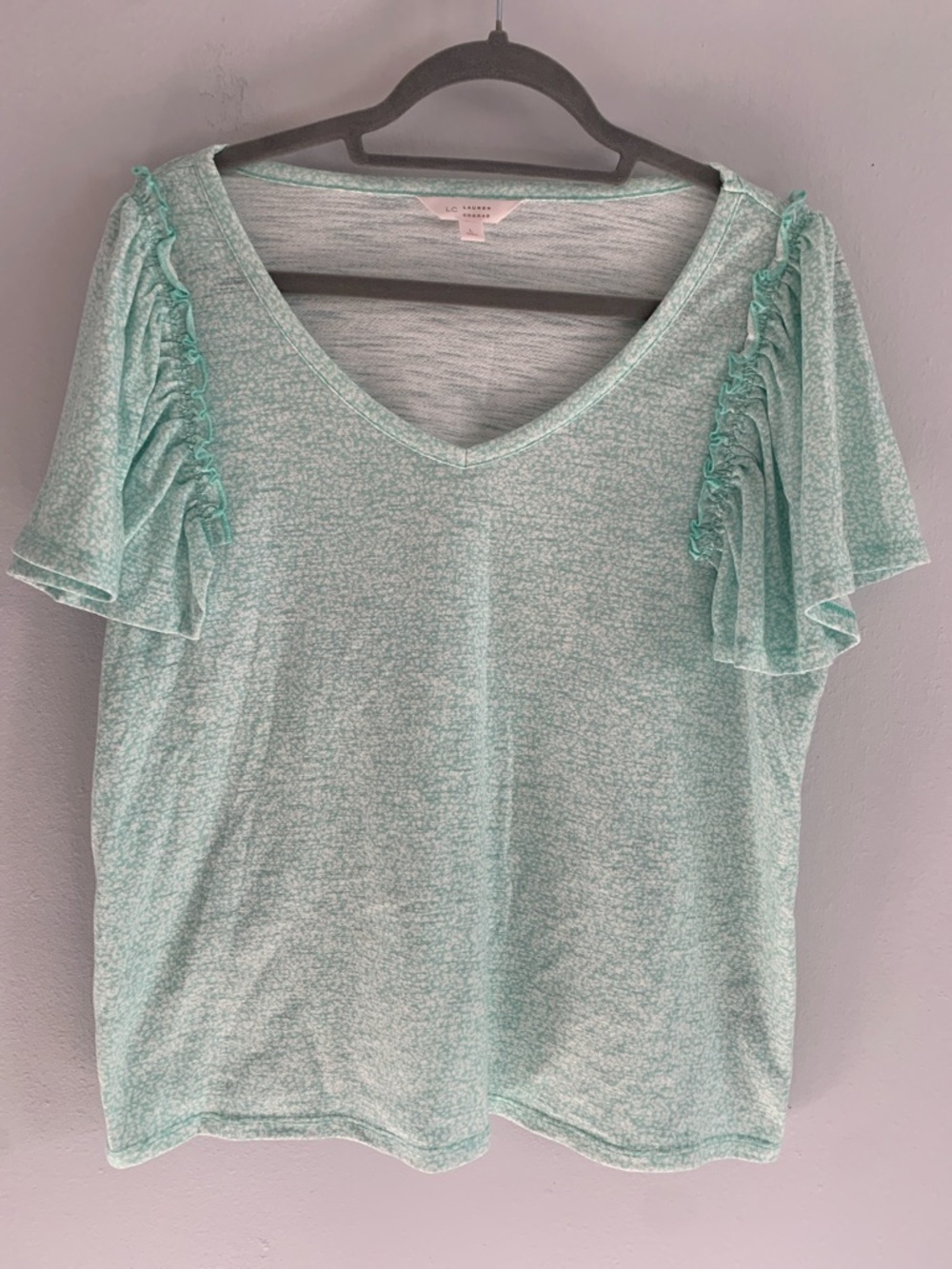 LAUREN CONRAD Mint V-Neck Ruffle Sleeve Top